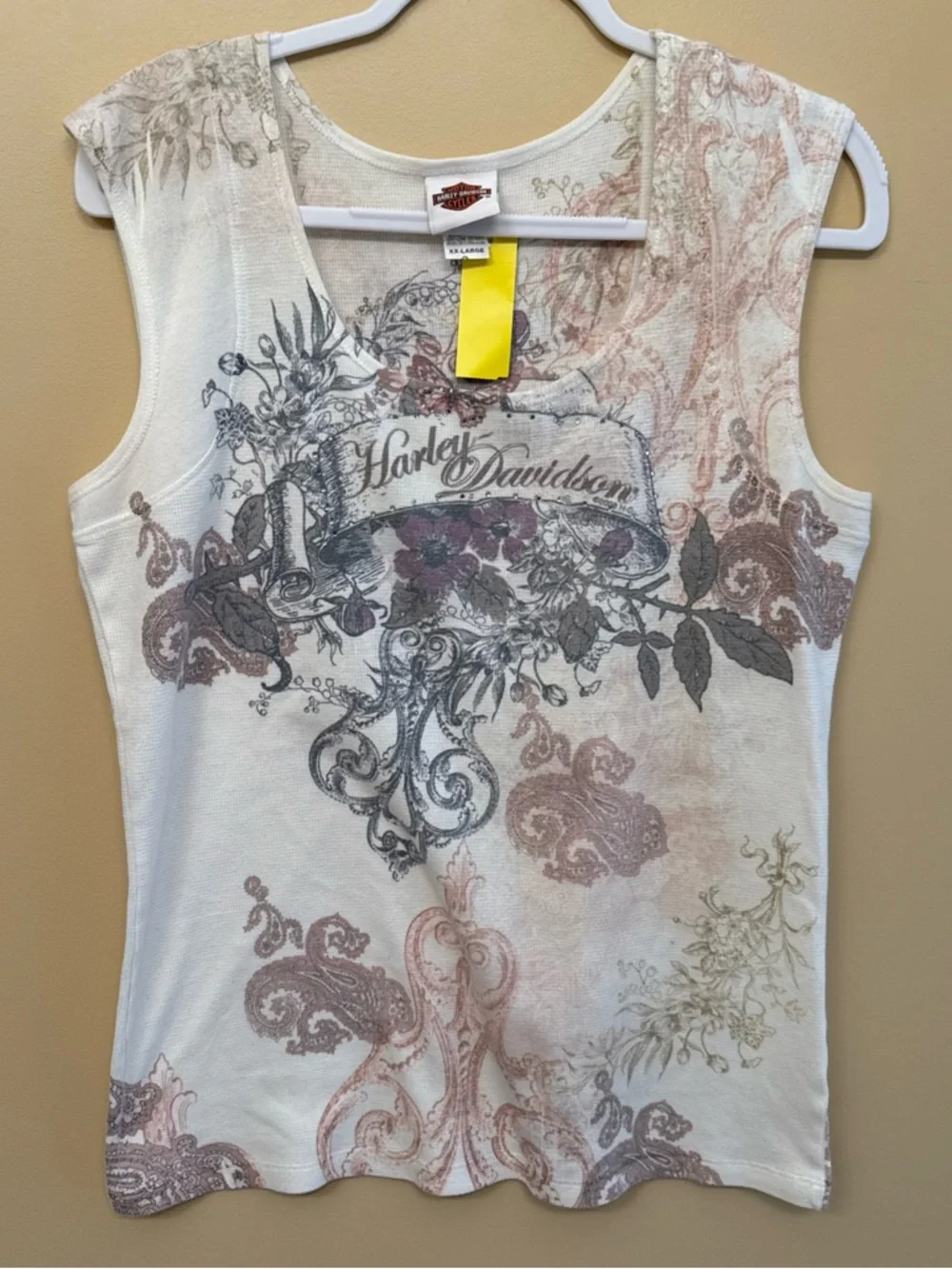 Harley-Davidson Cream Floral Paisley Sleeveless Tank - Picture 2 of 7